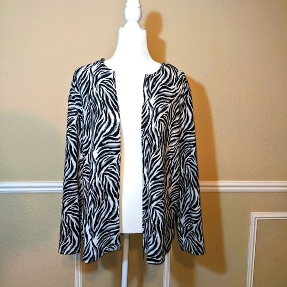 Zebra Print Zip-up Sweater Shacket in Black & White Stripes by Allison Daley - Picture 1 of 6